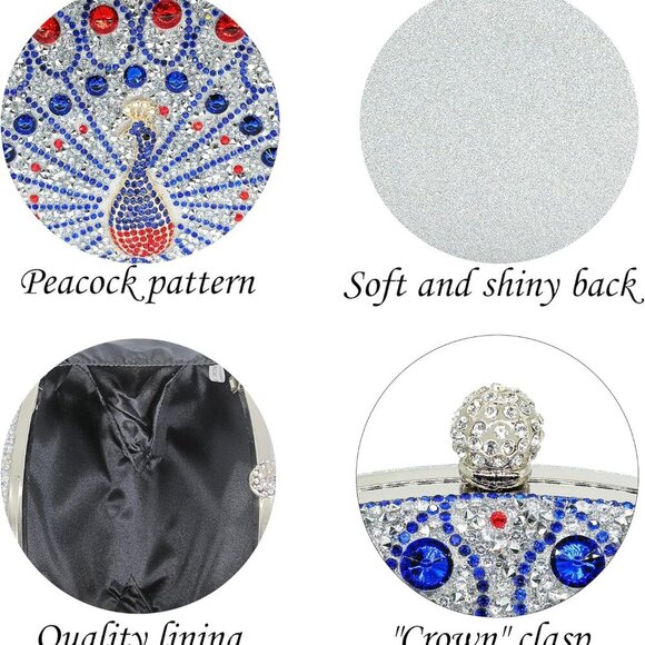 Rhinestone Clutch Purses for Women Evening Wedding Formal - Round Pearl Clasp Ha - Picture 4 of 7